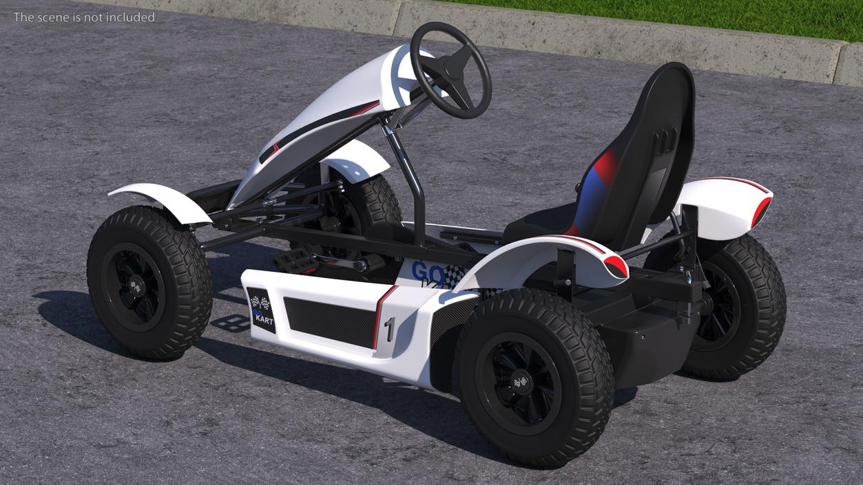 White Pedal Go Kart with Frame Race Rigged 3D