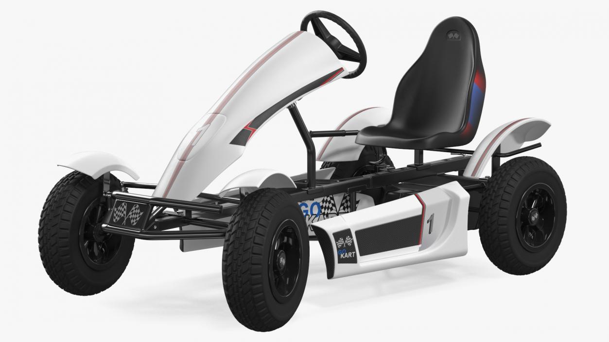 White Pedal Go Kart with Frame Race Rigged 3D