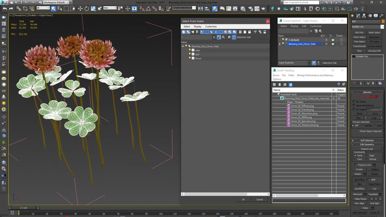 3D model Blooming Red Clover Field