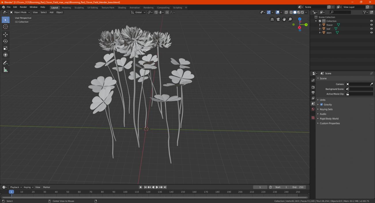 3D model Blooming Red Clover Field