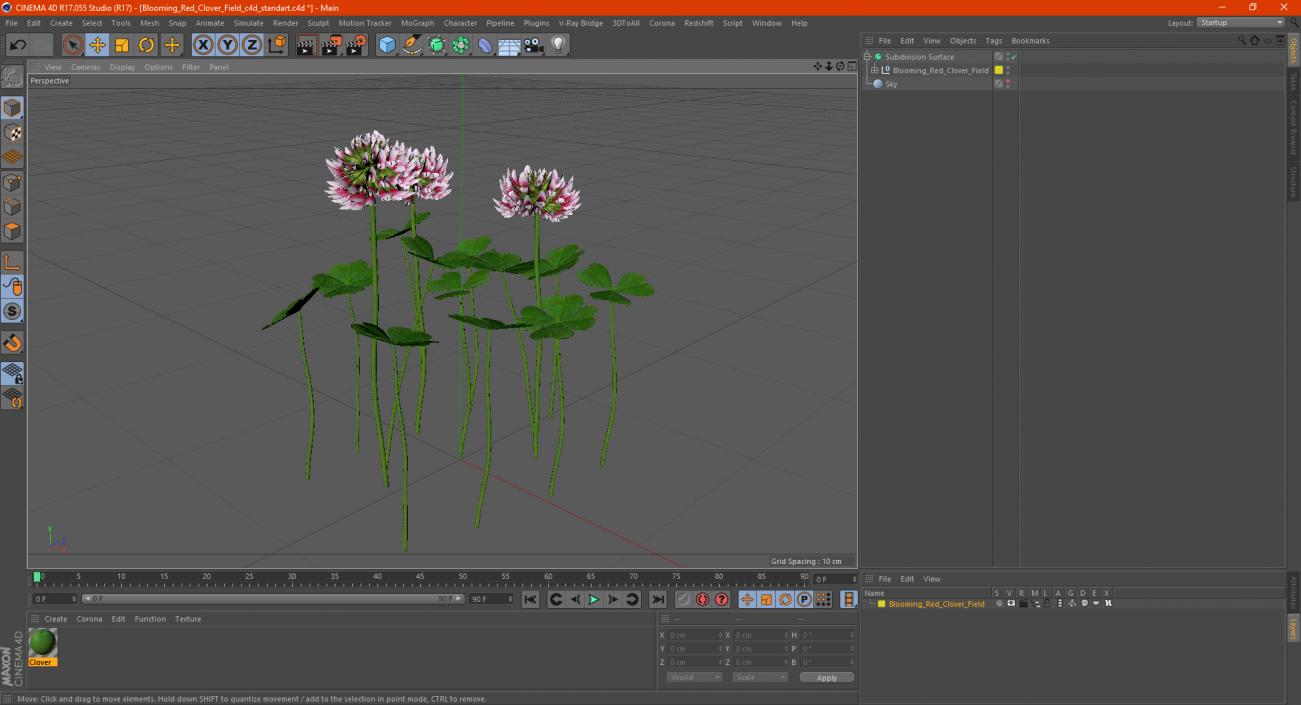 3D model Blooming Red Clover Field