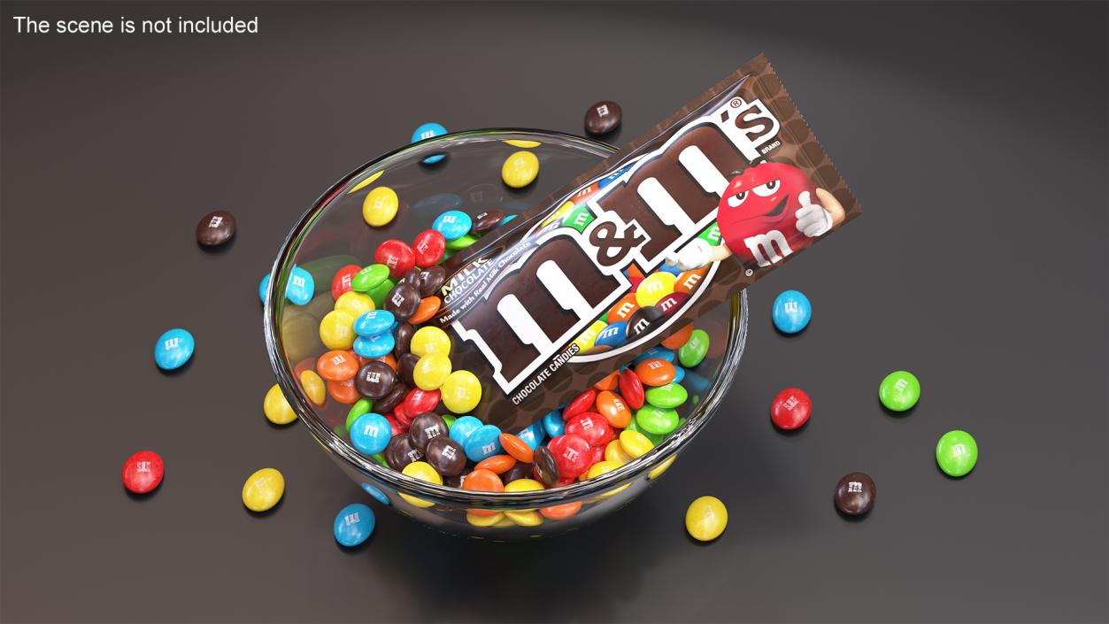 M and Ms Candies in Bowl with Package 3D