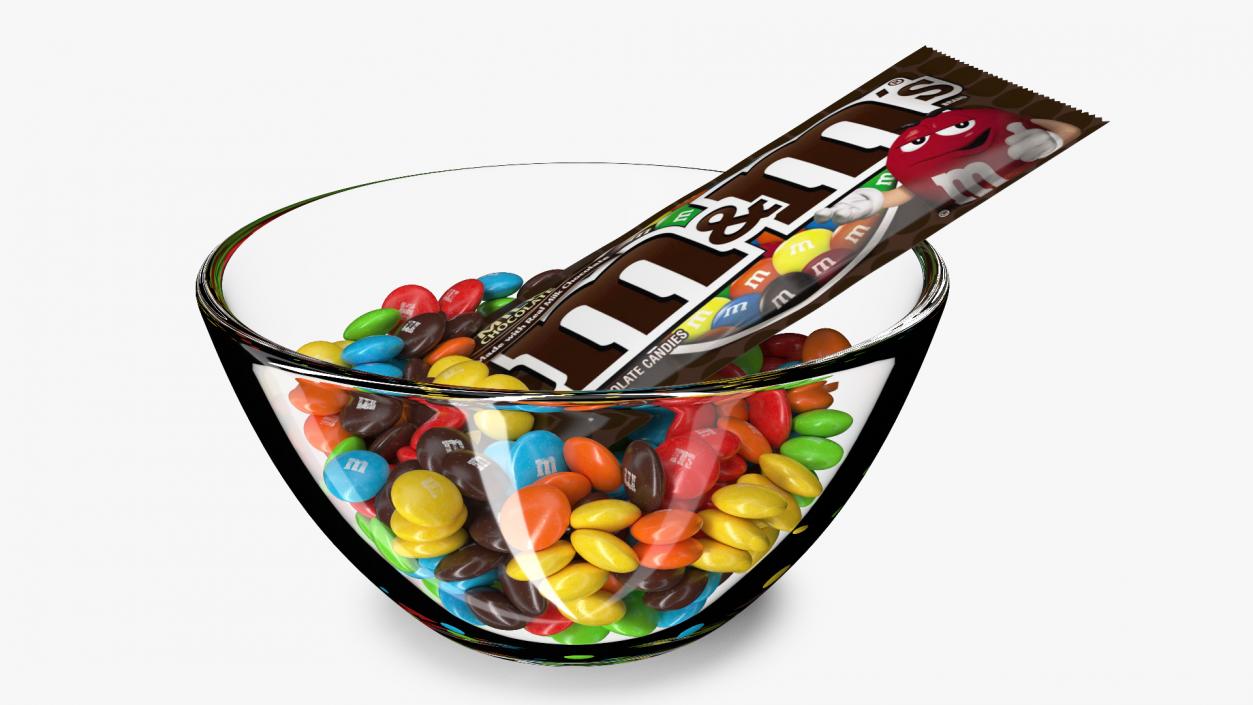 M and Ms Candies in Bowl with Package 3D