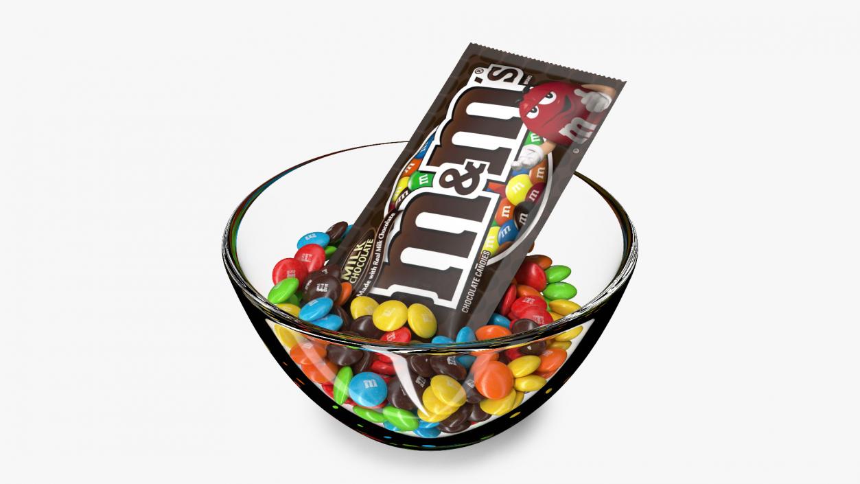 M and Ms Candies in Bowl with Package 3D