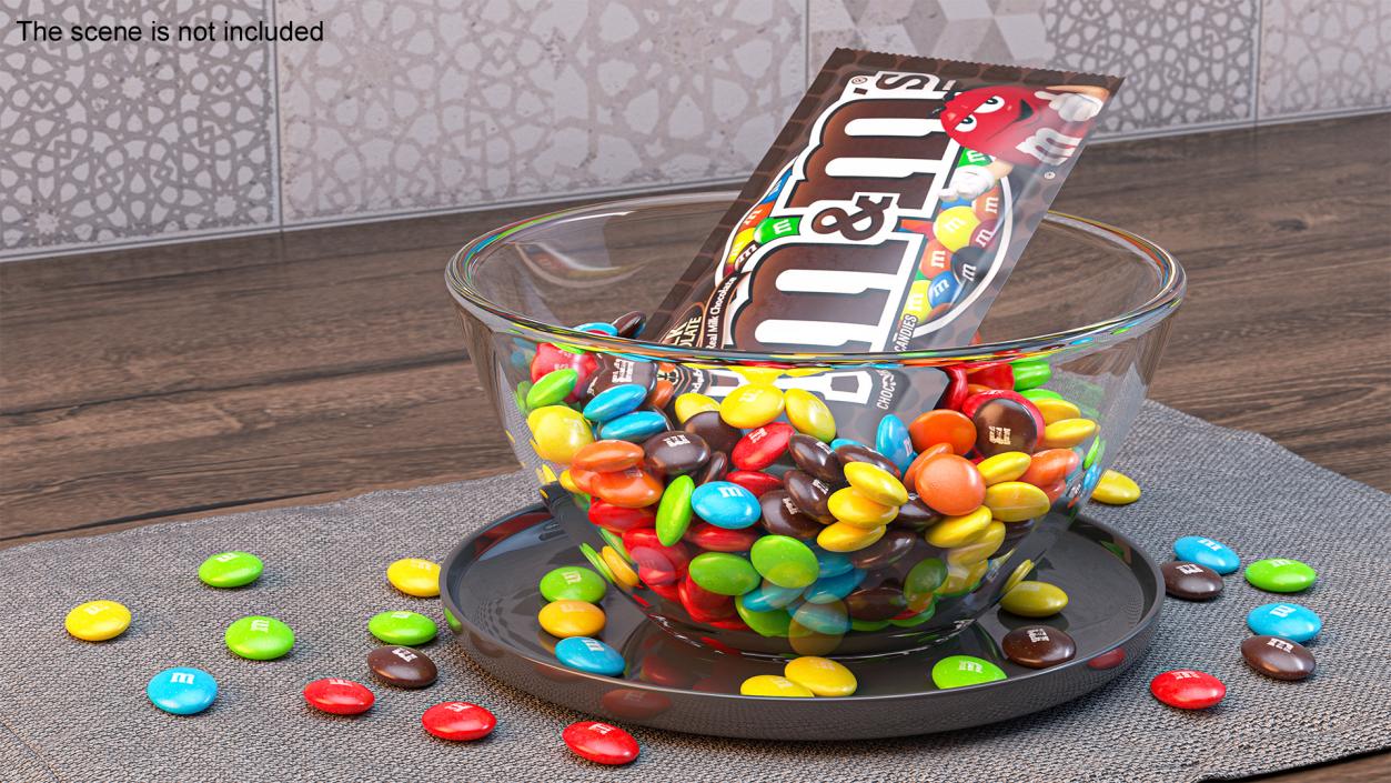 M and Ms Candies in Bowl with Package 3D