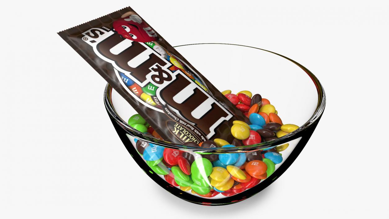 M and Ms Candies in Bowl with Package 3D