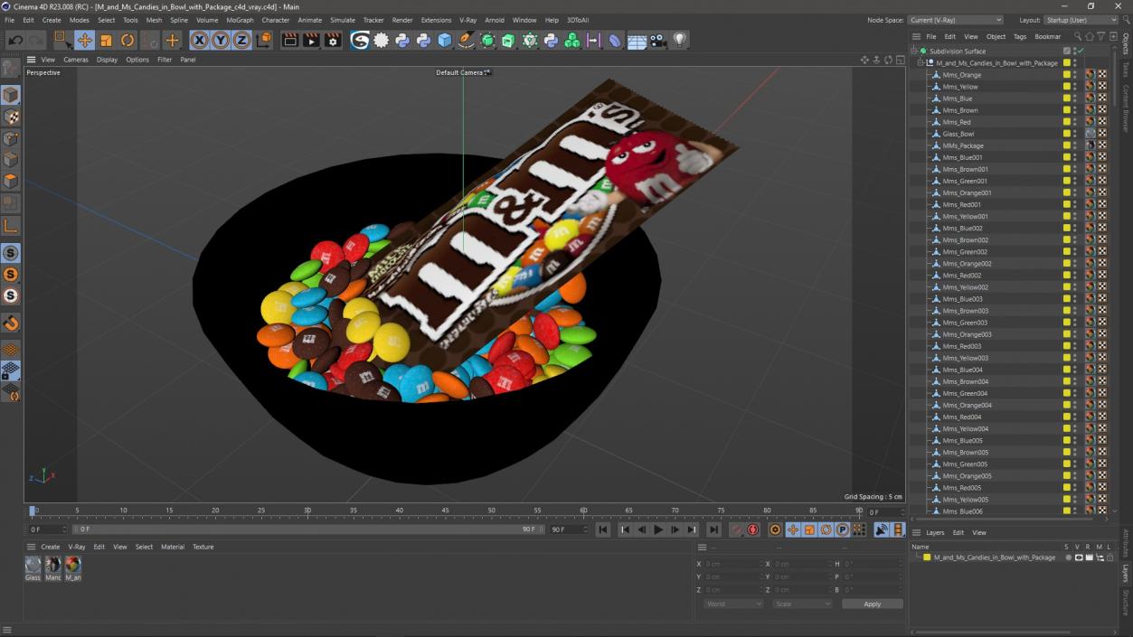 M and Ms Candies in Bowl with Package 3D