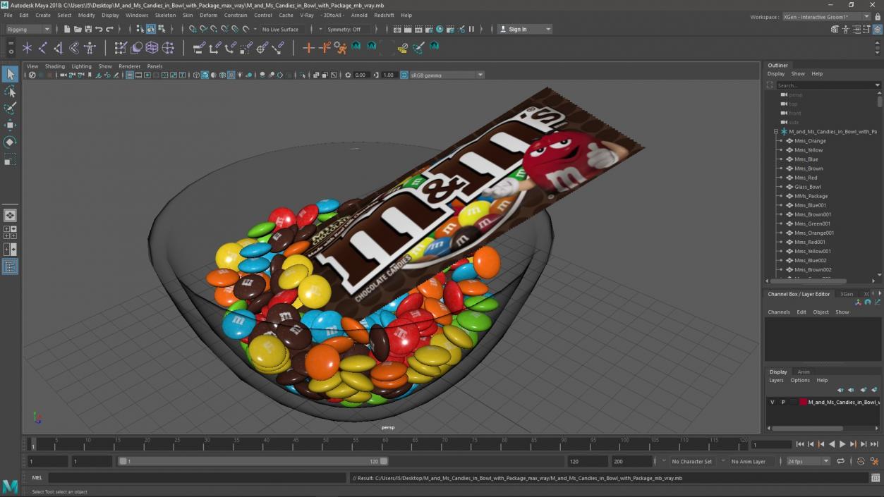 M and Ms Candies in Bowl with Package 3D