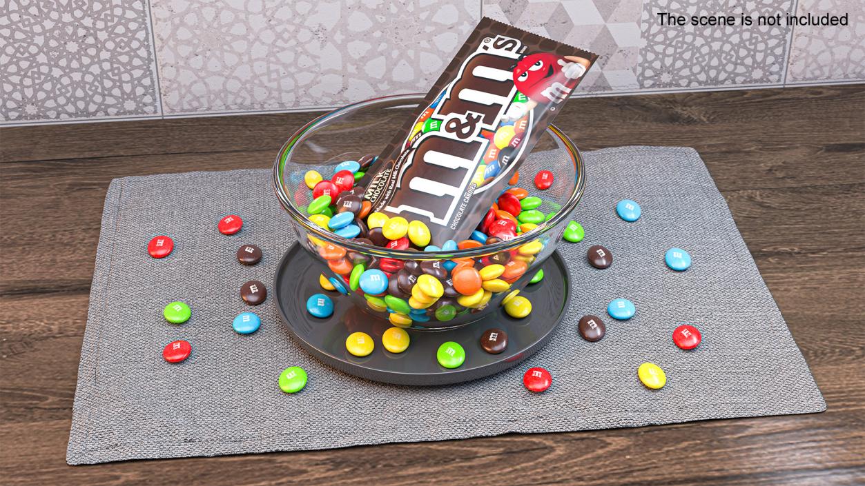 M and Ms Candies in Bowl with Package 3D