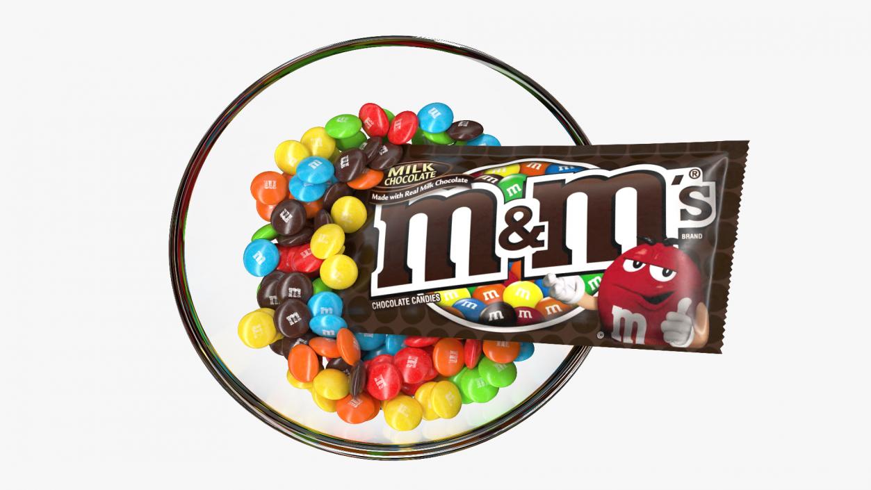 M and Ms Candies in Bowl with Package 3D