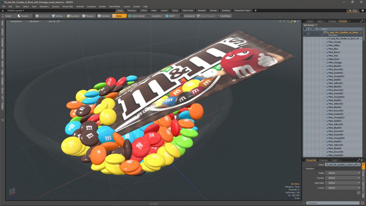 M and Ms Candies in Bowl with Package 3D