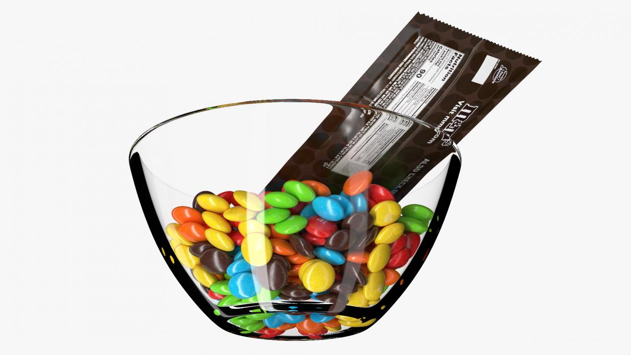 M and Ms Candies in Bowl with Package 3D