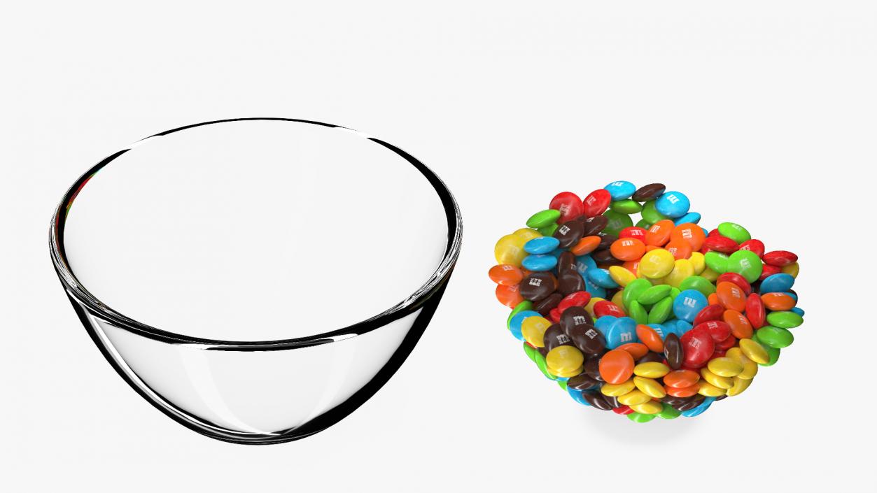 M and Ms Candies in Bowl with Package 3D