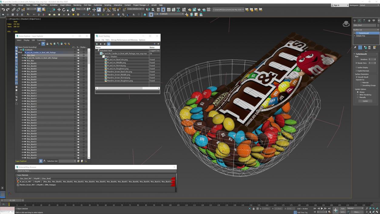 M and Ms Candies in Bowl with Package 3D