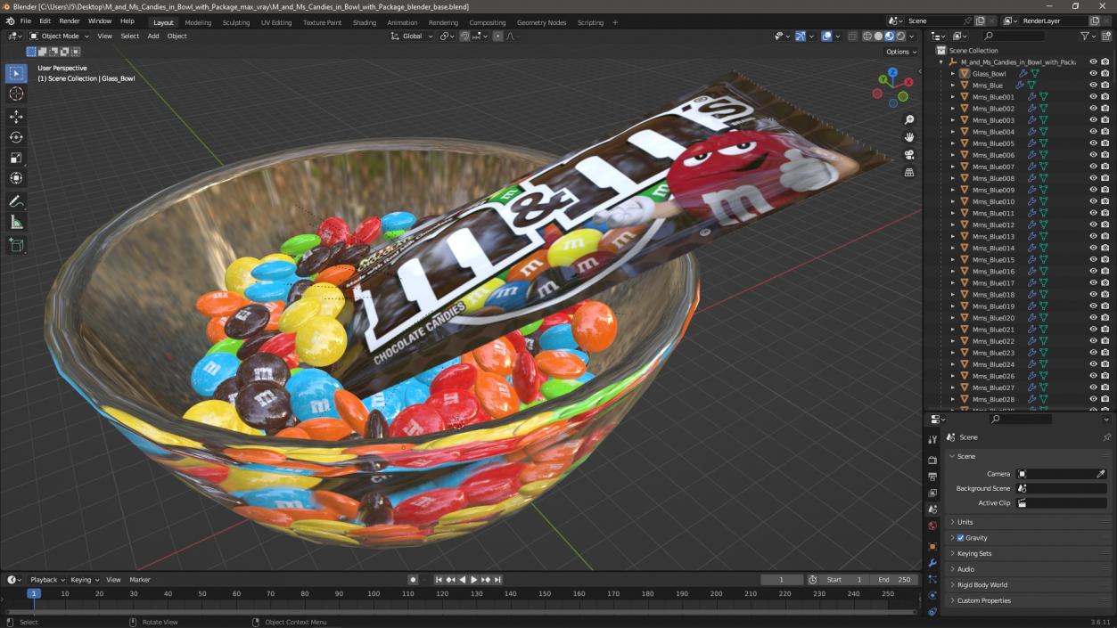 M and Ms Candies in Bowl with Package 3D