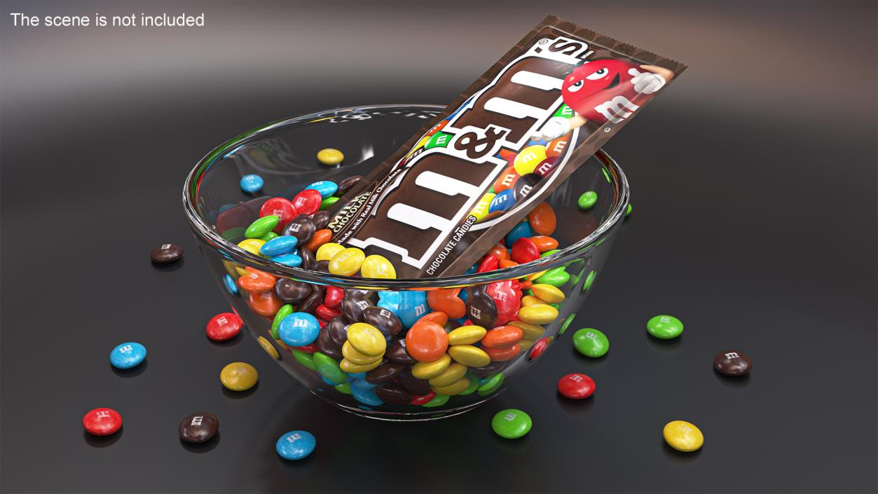 M and Ms Candies in Bowl with Package 3D