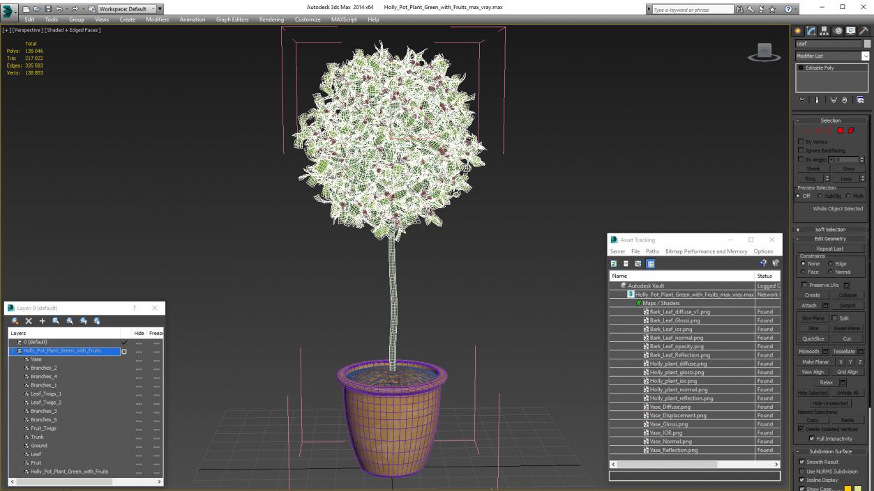 3D Holly Pot Plant Green with Fruits model