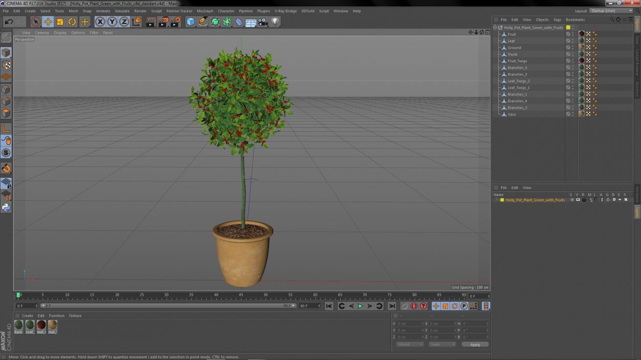 3D Holly Pot Plant Green with Fruits model