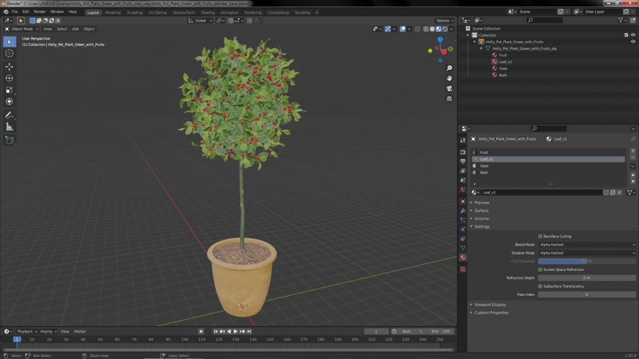 3D Holly Pot Plant Green with Fruits model