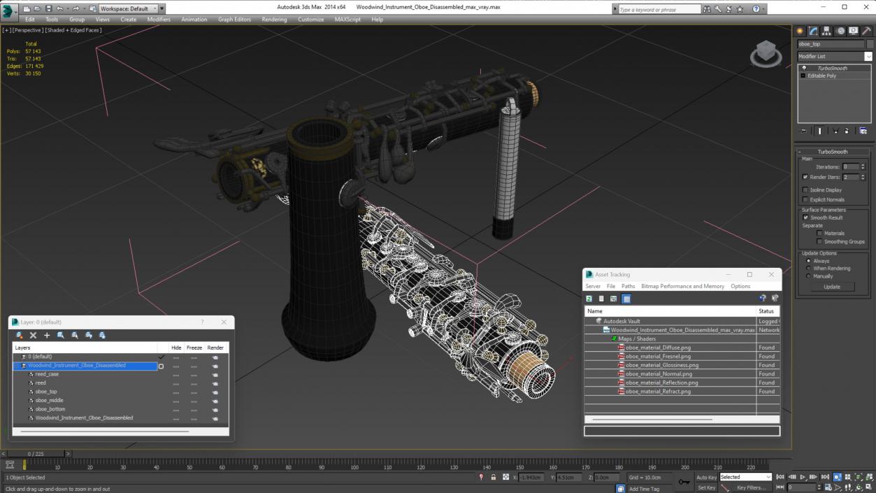 Woodwind Instrument Oboe Disassembled 3D