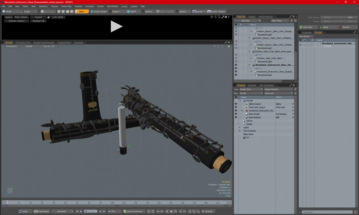 Woodwind Instrument Oboe Disassembled 3D