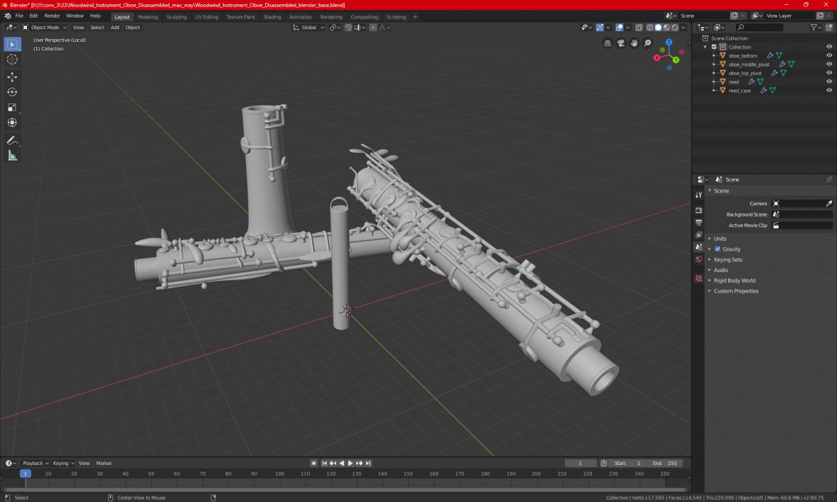 Woodwind Instrument Oboe Disassembled 3D