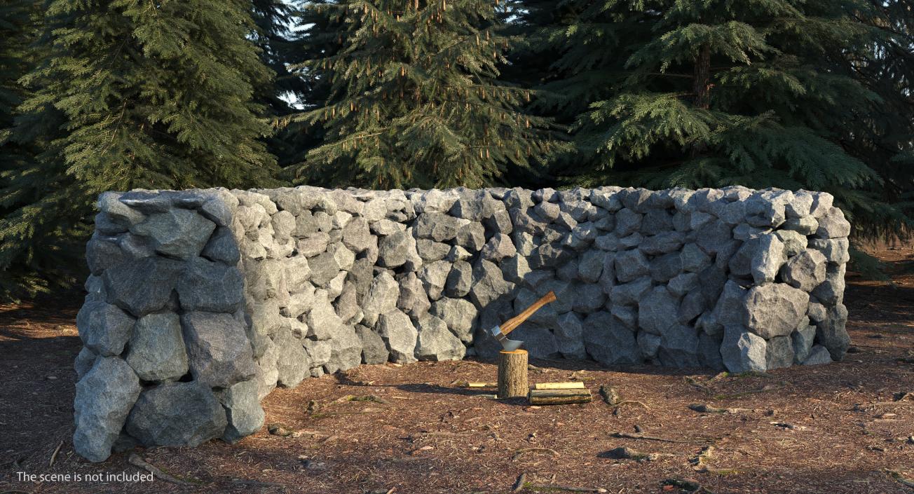 3D model Bend Grey Stone Wall