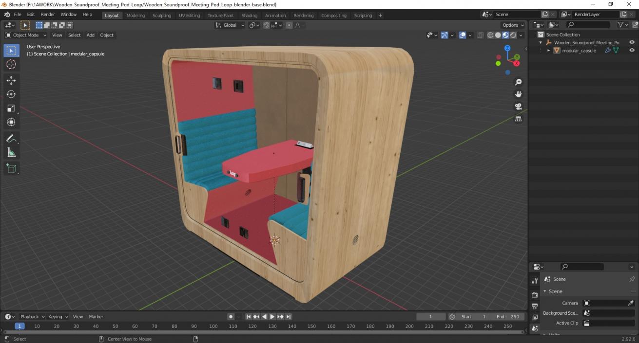 Wooden Soundproof Meeting Pod Loop 3D model