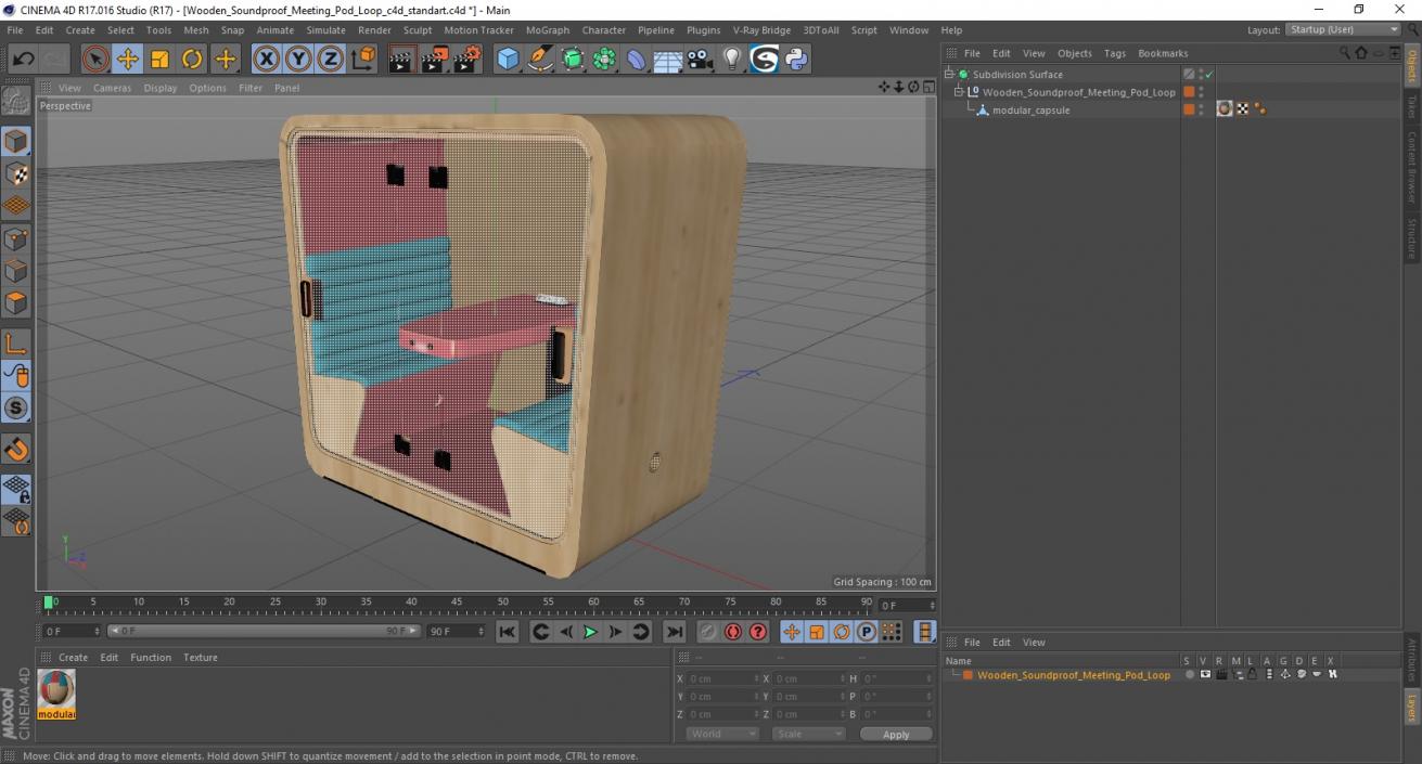 Wooden Soundproof Meeting Pod Loop 3D model