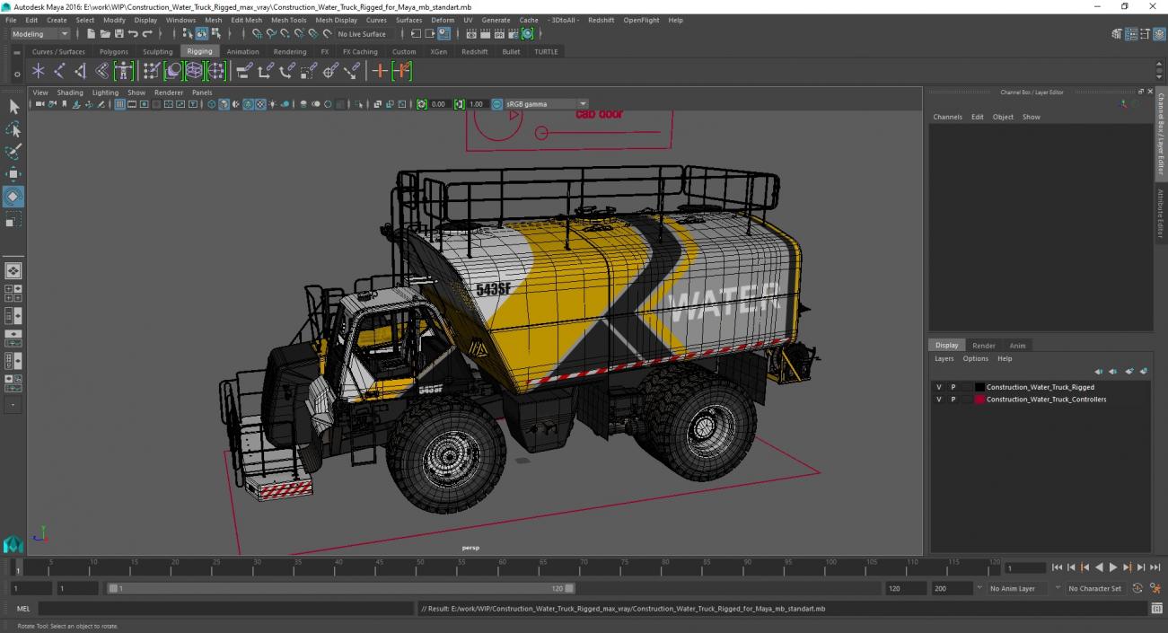 3D model Construction Water Truck Rigged for Maya