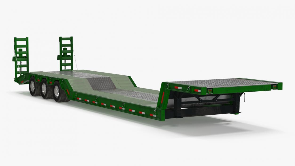 3D Flatbed Semi Trailer with Ramps Rigged model