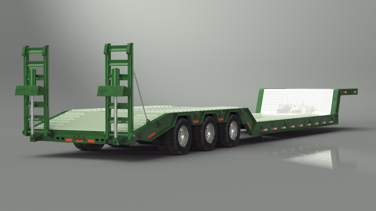 3D Flatbed Semi Trailer with Ramps Rigged model