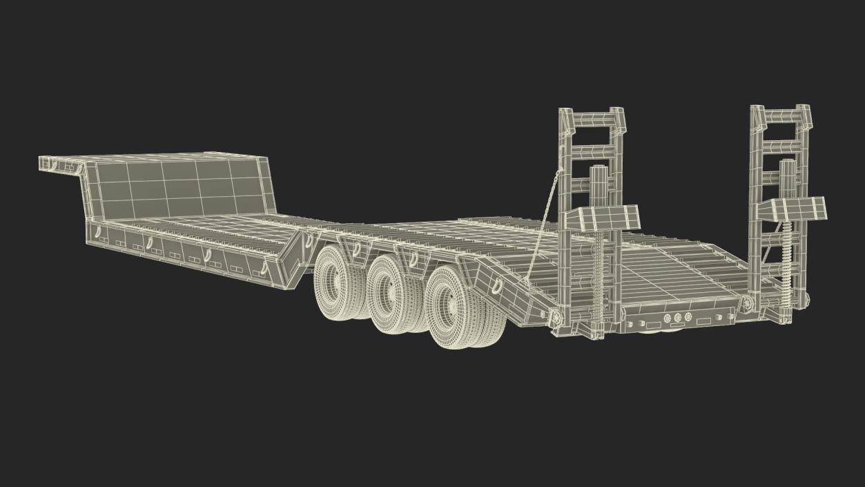 3D Flatbed Semi Trailer with Ramps Rigged model