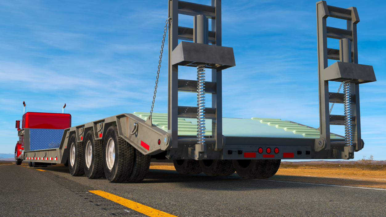 3D Flatbed Semi Trailer with Ramps Rigged model