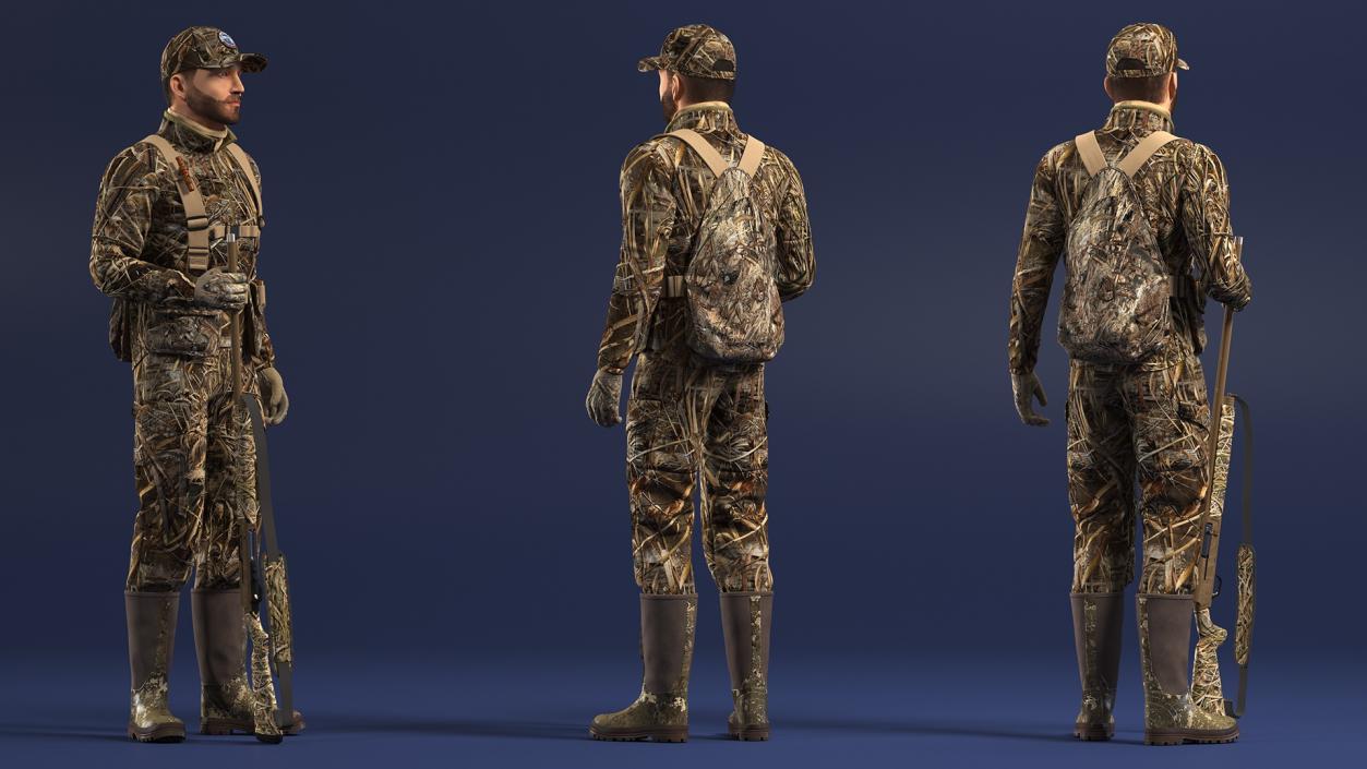 3D Duck Hunter in Grass Camo Fur Rigged