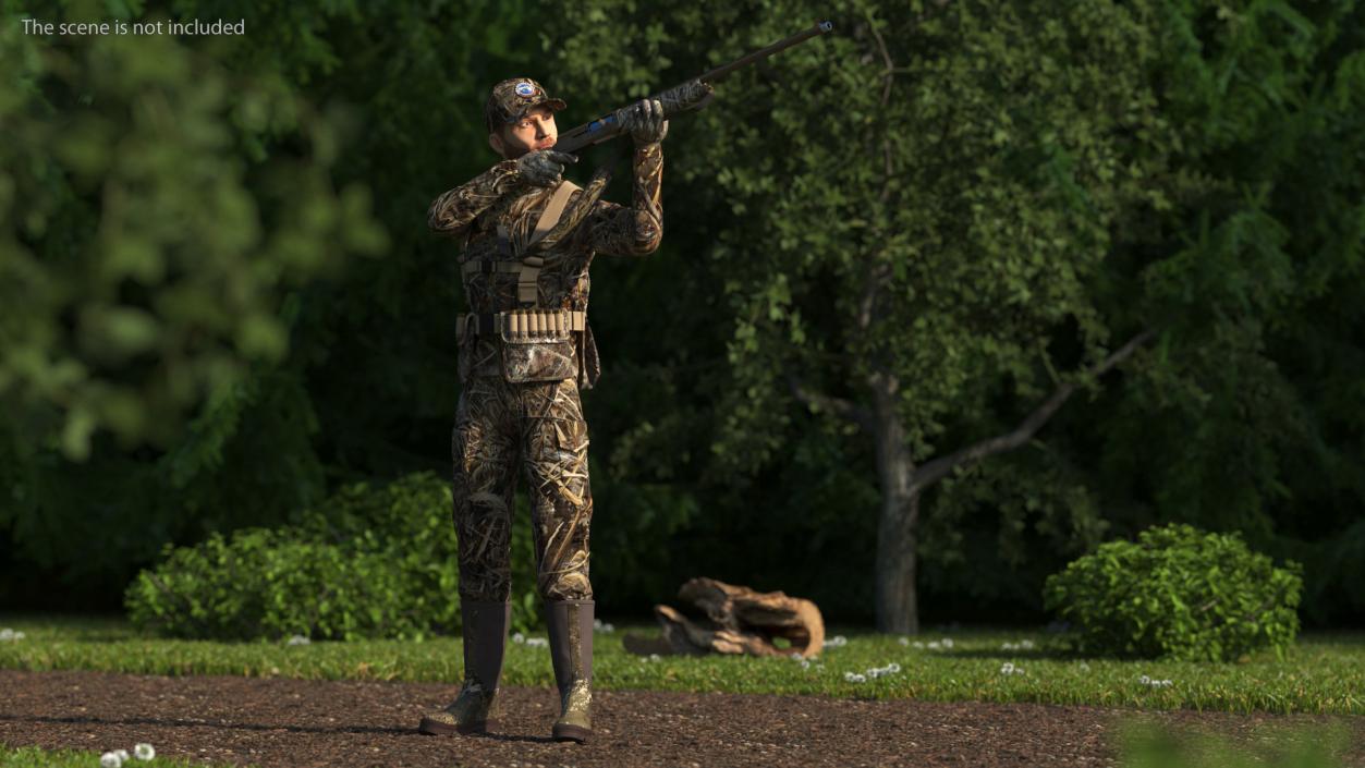 3D Duck Hunter in Grass Camo Fur Rigged