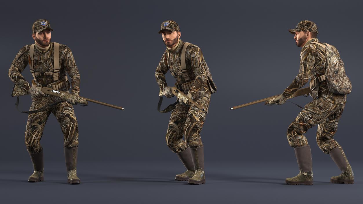 3D Duck Hunter in Grass Camo Fur Rigged