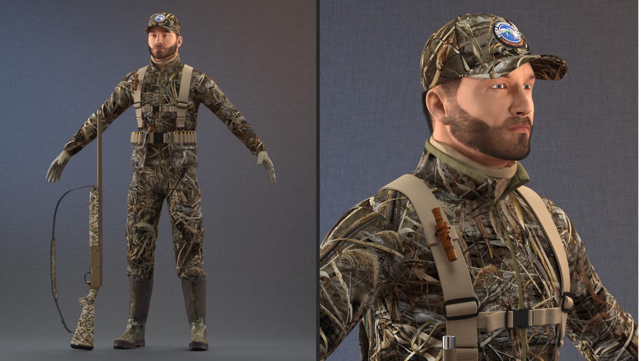 3D Duck Hunter in Grass Camo Fur Rigged