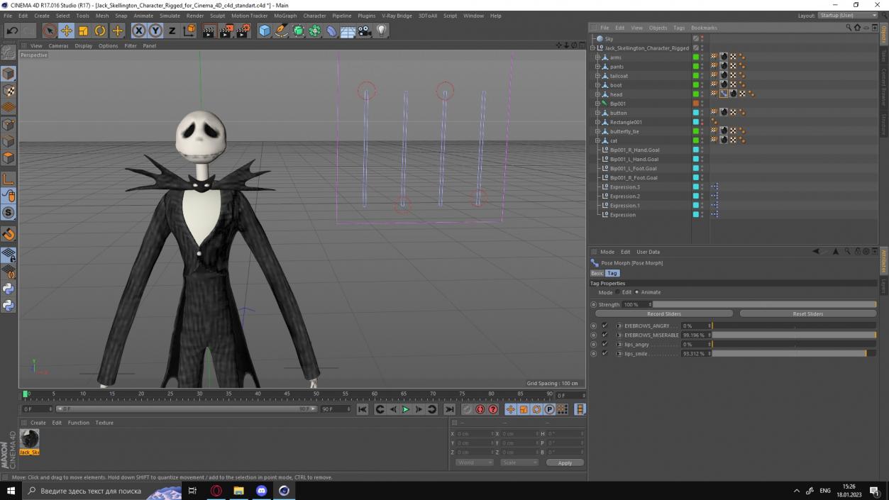 Jack Skellington Character Rigged for Cinema 4D 3D