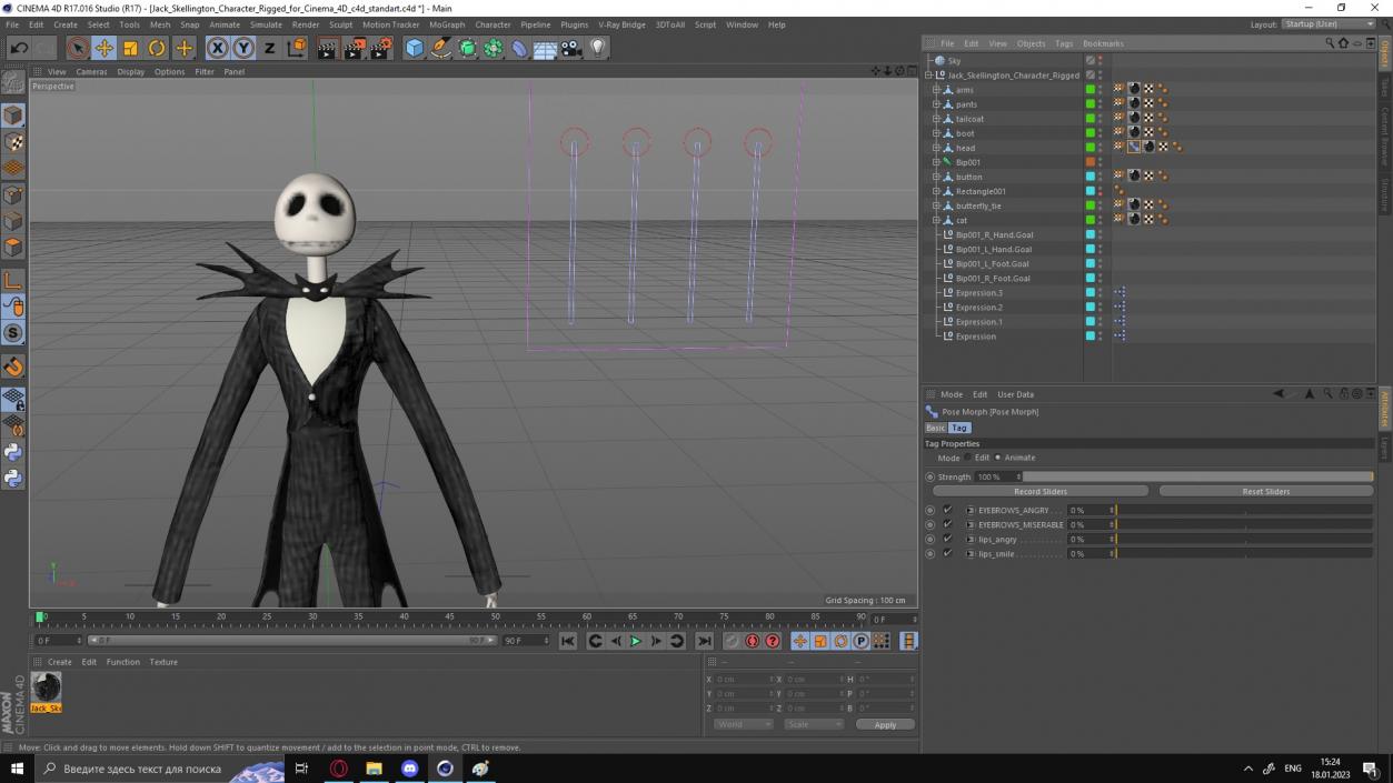 Jack Skellington Character Rigged for Cinema 4D 3D