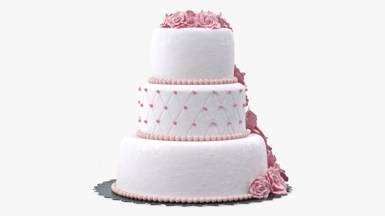 3D Multilevel Pink Wedding Cake with Flowers