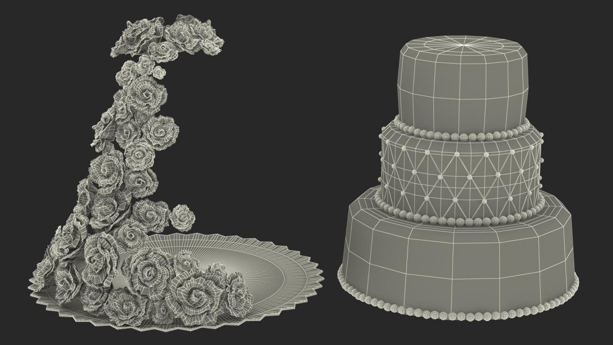 3D Multilevel Pink Wedding Cake with Flowers