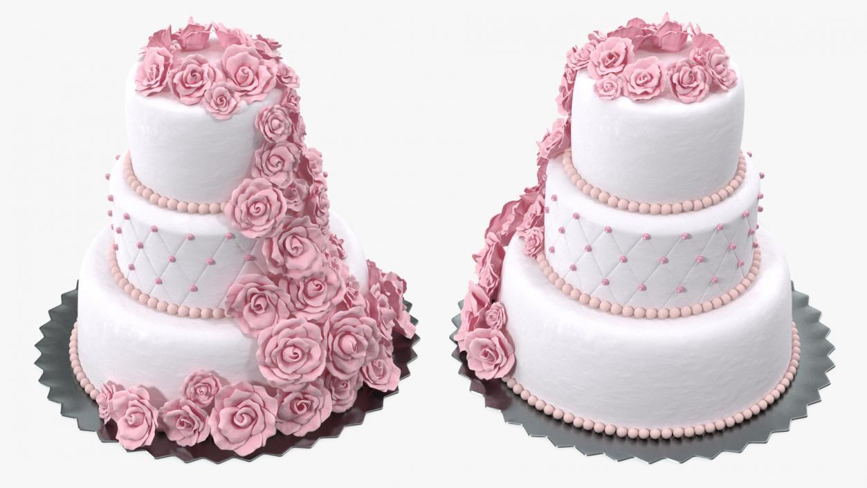 3D Multilevel Pink Wedding Cake with Flowers