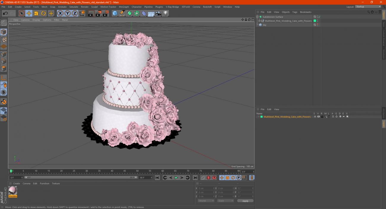 3D Multilevel Pink Wedding Cake with Flowers