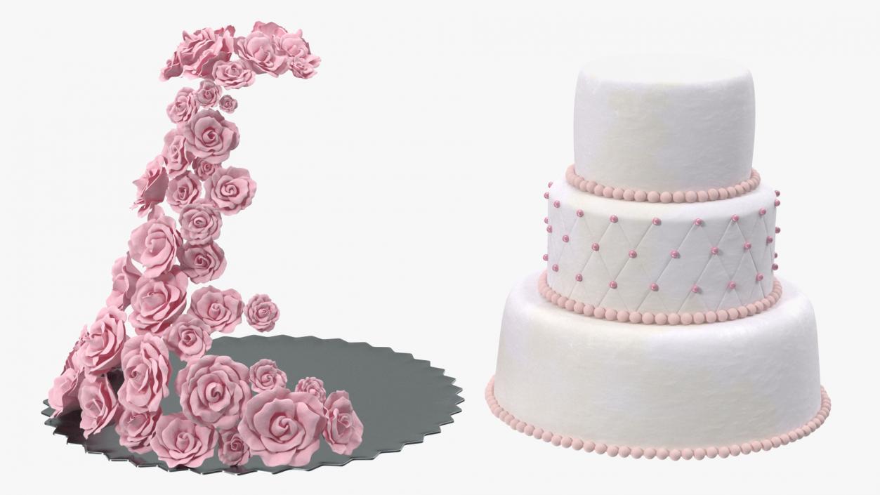 3D Multilevel Pink Wedding Cake with Flowers