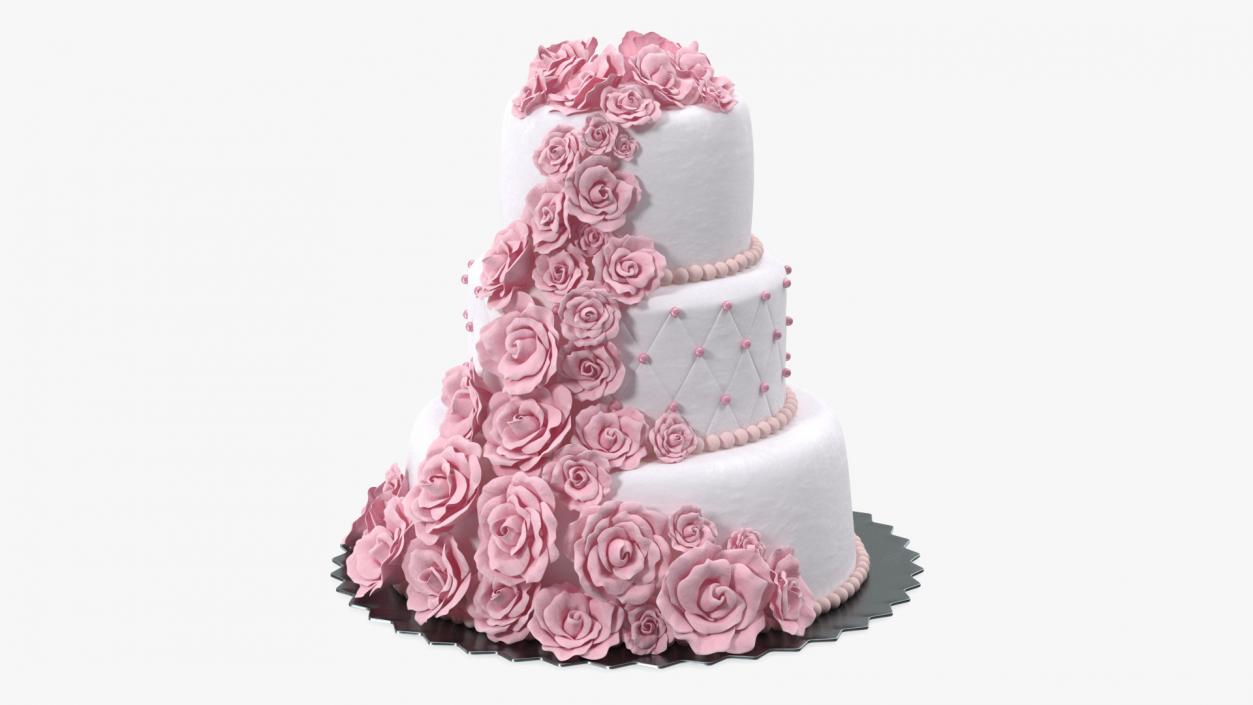 3D Multilevel Pink Wedding Cake with Flowers