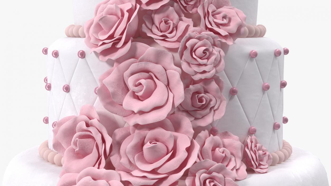 3D Multilevel Pink Wedding Cake with Flowers