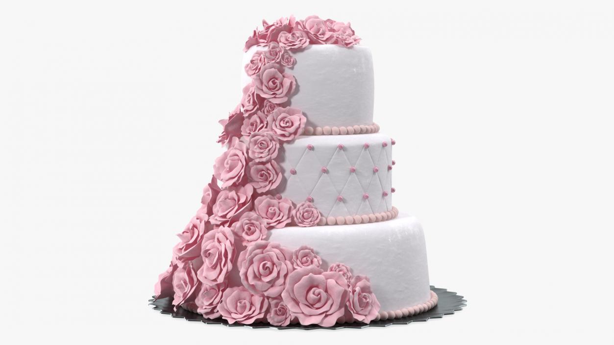 3D Multilevel Pink Wedding Cake with Flowers