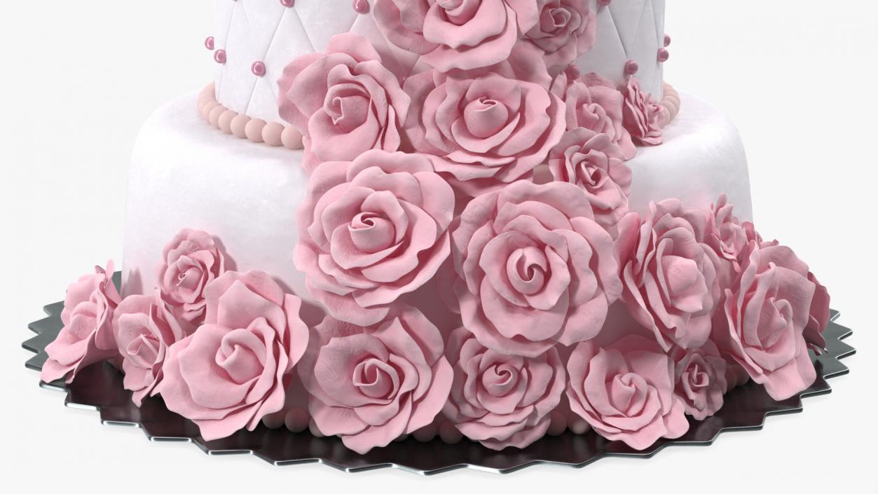 3D Multilevel Pink Wedding Cake with Flowers