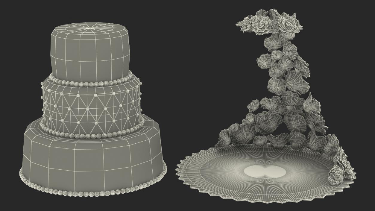 3D Multilevel Pink Wedding Cake with Flowers